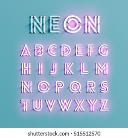 Realistic Neon Character Typeset, Vector