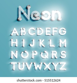 Realistic neon character typeset, vector