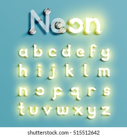 Realistic neon character typeset, vector