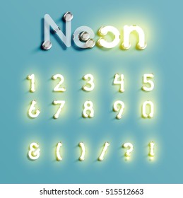 Realistic neon character typeset, vector
