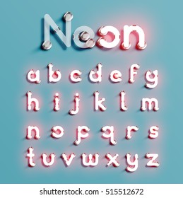 Realistic neon character typeset, vector