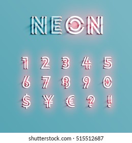Realistic neon character typeset, vector