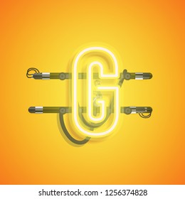 Realistic neon character with wires and console, vector illustration