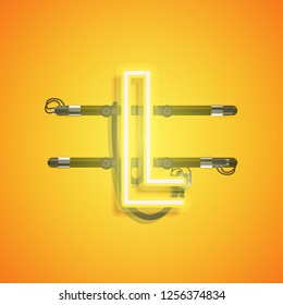Realistic neon character with wires and console, vector illustration