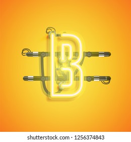 Realistic neon character with wires and console, vector illustration