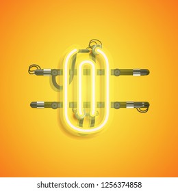 Realistic neon character with wires and console, vector illustration