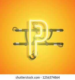 Realistic neon character with wires and console, vector illustration