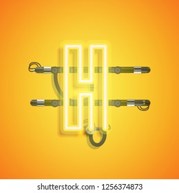 Realistic neon character with wires and console, vector illustration