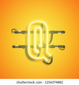 Realistic neon character with wires and console, vector illustration