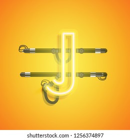 Realistic neon character with wires and console, vector illustration