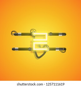 Realistic neon character with wires and console, vector illustration