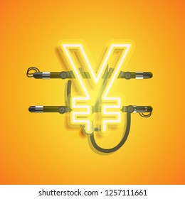 Realistic neon character with wires and console, vector illustration