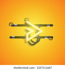 Realistic neon character with wires and console, vector illustration