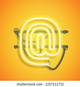 Realistic neon character with wires and console, vector illustration