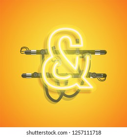 Realistic neon character with wires and console, vector illustration