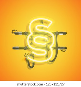 Realistic neon character with wires and console, vector illustration