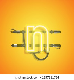 Realistic neon character with wires and console, vector illustration