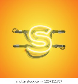 Realistic neon character with wires and console, vector illustration