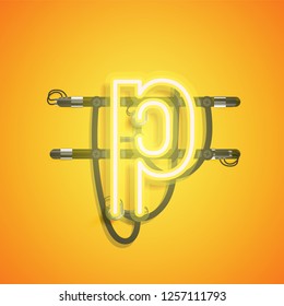 Realistic neon character with wires and console, vector illustration