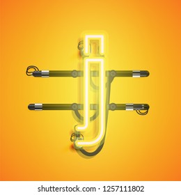 Realistic neon character with wires and console, vector illustration