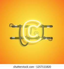 Realistic neon character with wires and console, vector illustration
