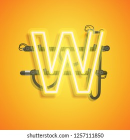 Realistic neon character with wires and console, vector illustration