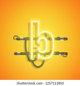 Realistic neon character with wires and console, vector illustration