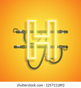 Realistic neon character with wires and console, vector illustration