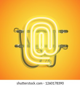 Realistic neon character with wires and console, vector illustration