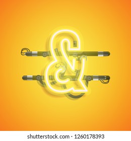 Realistic neon character with wires and console, vector illustration
