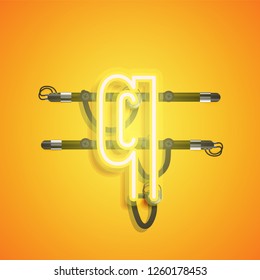 Realistic neon character with wires and console, vector illustration