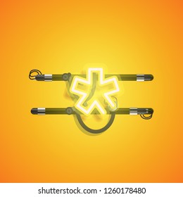 Realistic neon character with wires and console, vector illustration