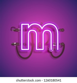 Realistic neon character with wires and console, vector illustration