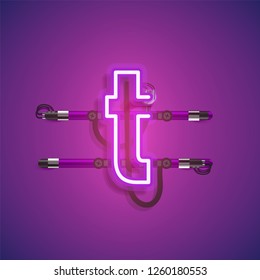 Realistic neon character with wires and console, vector illustration