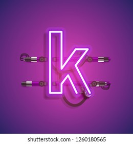 Realistic neon character with wires and console, vector illustration