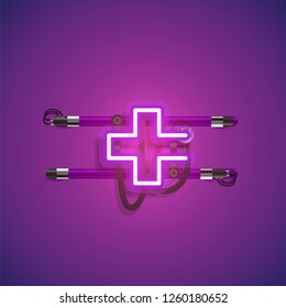 Realistic neon character with wires and console, vector illustration