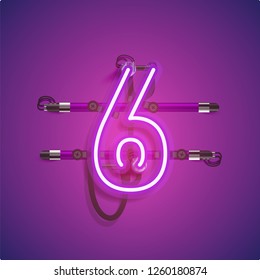 Realistic neon character with wires and console, vector illustration