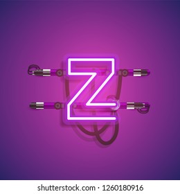 Realistic neon character with wires and console, vector illustration