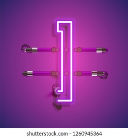 Realistic neon character with wires and console, vector illustration