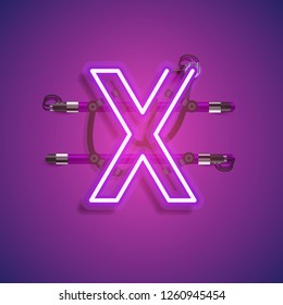 Realistic neon character with wires and console, vector illustration