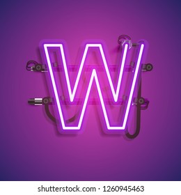 Realistic neon character with wires and console, vector illustration