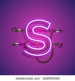 Realistic neon character with wires and console, vector illustration