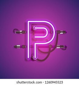 Realistic neon character with wires and console, vector illustration
