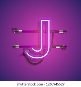 Realistic neon character with wires and console, vector illustration