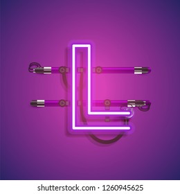 Realistic neon character with wires and console, vector illustration