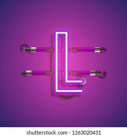 Realistic neon character with wires and console, vector illustration