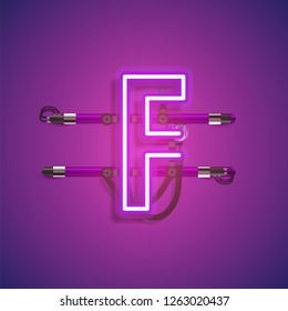 Realistic neon character with wires and console, vector illustration