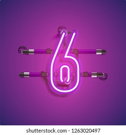 Realistic neon character with wires and console, vector illustration