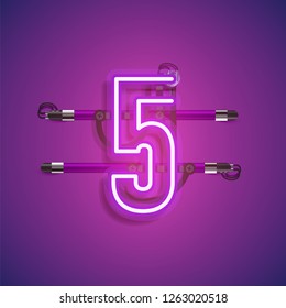 Realistic neon character with wires and console, vector illustration