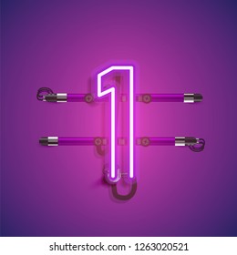 Realistic neon character with wires and console, vector illustration